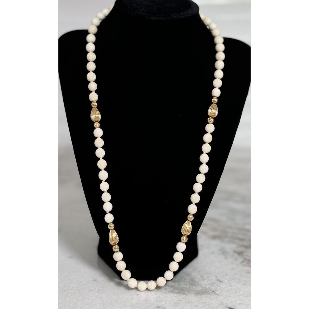 Vintage 14k Gold Balls & Angel Skin Coral Beaded Necklace 24 in